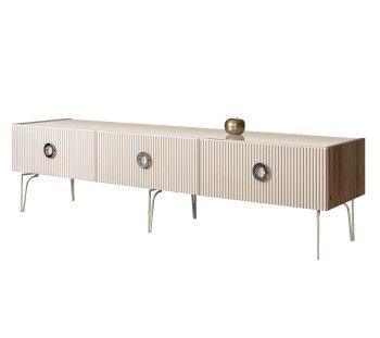 Тумба телевизионная 2.1м Bogemia Woodline Fi (Слоновая кость) (Lakobel/Хром) БМТ-2