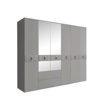 Шкаф 6-ти дверный с зеркалами, с ящиками, Bogemia Farfalle (Серый/Хром) БМШ1/61(Fa)