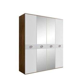Шкаф 4-х дв. с зеркалами Bogemia Woodline Fi (Белый/Хром) БМШ1/4(Fi)