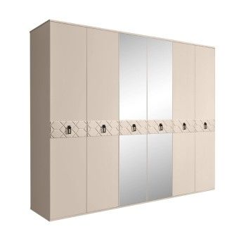 Шкаф 6-ти дв. с зеркалами Bogemia Farfalle (Ваниль/Черный) БМШ1/6(Fa)