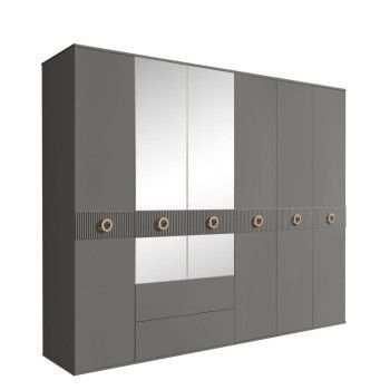Шкаф 6-ти дверный с зеркалами, с ящиками, Bogemia Fillini (Серый/Золото) БМШ1/61(Fi)