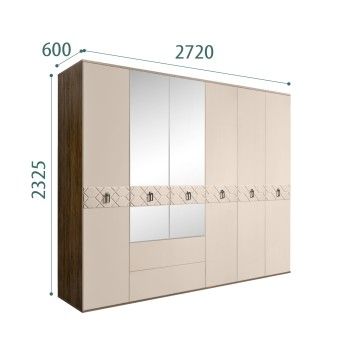 Шкаф 6-ти дверный с зеркалами, с ящиками, Bogemia Woodline Fa (Ваниль/Хром) БМШ1/61(Fa)