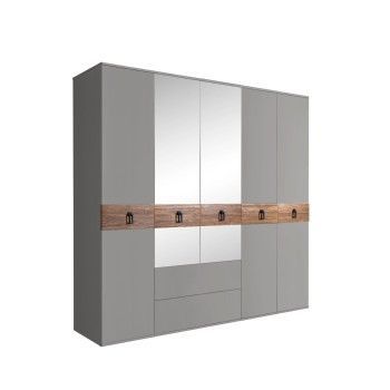 Шкаф 5-ти дверный с зеркалами, с ящиками, Bogemia Wood Fa (Серый/Черный) БМШ1/51(Wo)