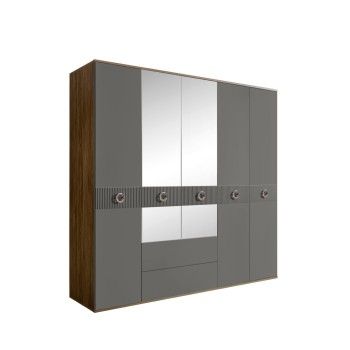 Шкаф 5-ти дверный с зеркалами, с ящиками, Bogemia Woodline Fi (Серый/Хром) БМШ1/51(Fi)