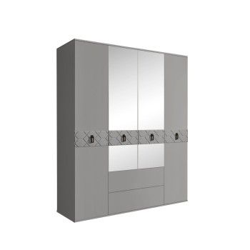 Шкаф 4-х дверный с зеркалами, с ящиками, Bogemia Farfalle (Серый/Черный) БМШ1/41(Fa)