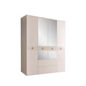Шкаф 4-х дверный с зеркалом, с ящиками Римини СОЛО (Бежевый/Золото) РМШ1/41(s)