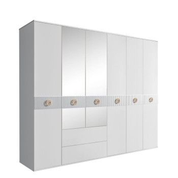 Шкаф 6-ти дверный с зеркалами, с ящиками, Bogemia Fillini (Белый/Золото) БМШ1/61(Fi)