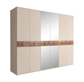 Шкаф 6-ти дв. с зеркалами Bogemia Wood Fi (Ваниль/Золото) БМШ1/6(Wo)