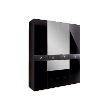 Шкаф 4-х дверный с зеркалом, с ящиками Римини СОЛО (Черный/Серебро) РМШ1/41(s)