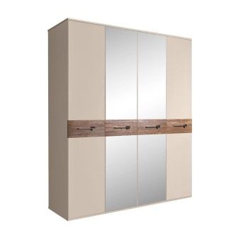Шкаф 4-х дв. с зеркалами Bogemia Wood Wo (Ваниль/Хром) БМШ1/4(Wo)
