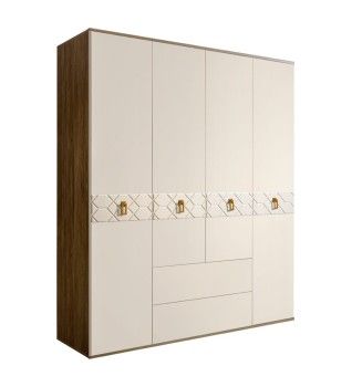 Шкаф 4-х дверный с ящиками Bogemia Woodline Fa (Слоновая кость/Золото) БМШ2/41