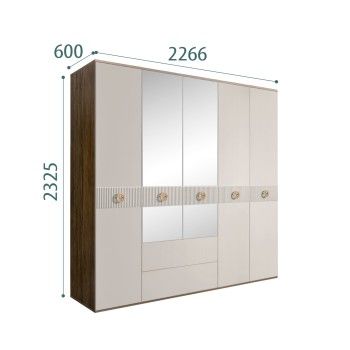 Шкаф 5-ти дверный с зеркалами, с ящиками, Bogemia Woodline Fi (Шелк/Золото) БМШ1/51(Fi)