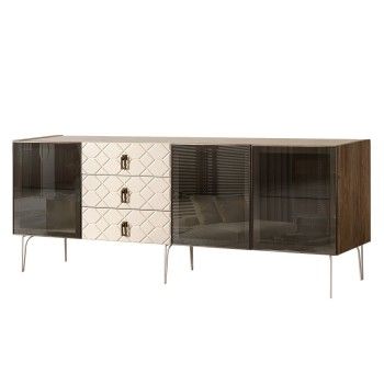 Комод 2.1м Bogemia Woodline Fa (Слоновая кость) (Novabuk/Черный) БМКМ-5[5]