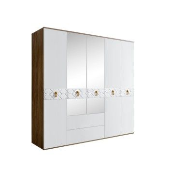 Шкаф 5-ти дверный с зеркалами, с ящиками, Bogemia Woodline Fa (Белый/Золото) БМШ1/51(Fa)