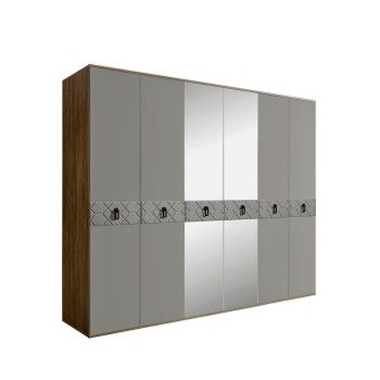 Шкаф 6-ти дв. с зеркалами Bogemia Woodline Fa (Серый/Черный) БМШ1/6(Fa)