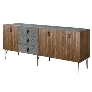 Комод 2.1м Bogemia Woodline Wood Fa (Серый) (Novabuk/Черный) БМКМ-5