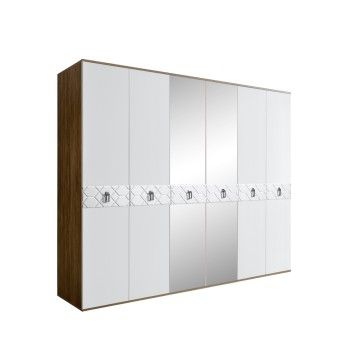 Шкаф 6-ти дв. с зеркалами Bogemia Woodline Fa (Белый/Хром) БМШ1/6(Fa)