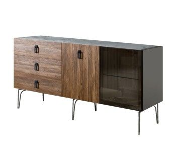 Комод 1.6м Bogemia Wood Fa (Серый) (Novabuk/Черный) БМКМ-4(Wo)[5][10]