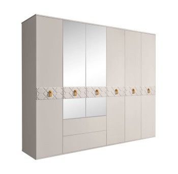 Шкаф 6-ти дверный с зеркалами, с ящиками, Bogemia Farfalle (Шелк/Золото) БМШ1/61(Fa)