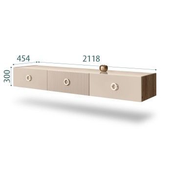 Тумба телевизионная 2.1м Bogemia Woodline Fly Fi (Ваниль) (Lakobel/Золото) БМТ-2[10]