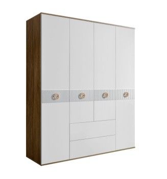 Шкаф 4-х дверный с ящиками Bogemia Woodline Fi (Белый/Золото) БМШ2/41