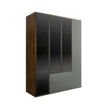 Шкаф 4-х дв. с ящиками Bogemia Woodline Air (Серый/Черный) БМШ2/42(3)