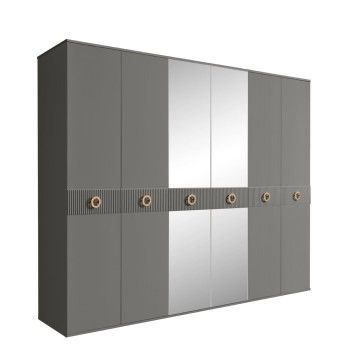 Шкаф 6-ти дв. с зеркалами Bogemia Fillini (Серый/Золото) БМШ1/6(Fi)