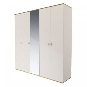 Шкаф 5-ти дверный с зеркалом Римини (Слоновая кость/Золото) РМШ1/5