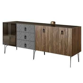 Комод 2.1м Bogemia Woodline Wood Fa (Серый) (Lakobel/Черный) БМКМ-5[4]