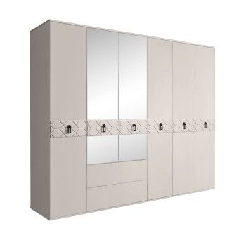 Шкаф 6-ти дверный с зеркалами, с ящиками, Bogemia Farfalle (Шелк/Черный) БМШ1/61(Fa)