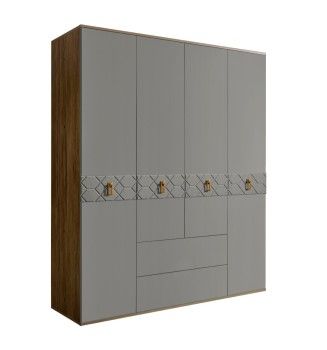 Шкаф 4-х дверный с ящиками Bogemia Woodline Fa (Серый/Золото) БМШ2/41