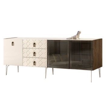 Комод 2.1м Bogemia Woodline Fa (Слоновая кость) (Lakobel/Черный) БМКМ-5[5][10]