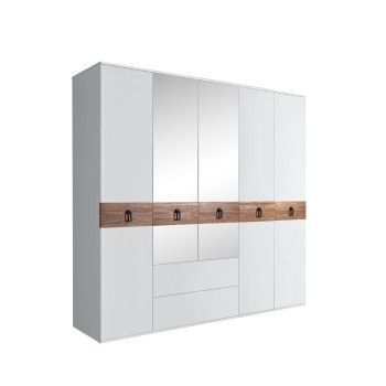 Шкаф 5-ти дверный с зеркалами, с ящиками, Bogemia Wood Fa (Белый/Черный) БМШ1/51(Wo)