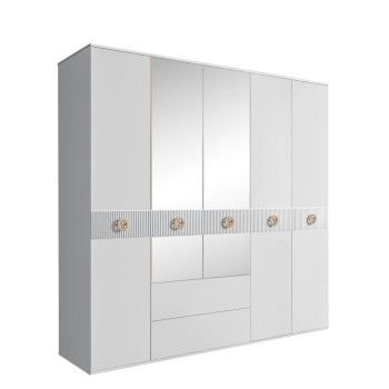 Шкаф 5-ти дверный с зеркалами, с ящиками, Bogemia Fillini (Белый/Золото) БМШ1/51(Fi)