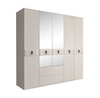 Шкаф 5-ти дверный с зеркалами, с ящиками, Bogemia Farfalle (Шелк/Черный) БМШ1/51(Fa)