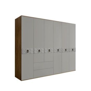 Шкаф 6-ти дверный с ящиками, Bogemia Woodline Fa (Серый/Черный) БМШ2/61(Fa)