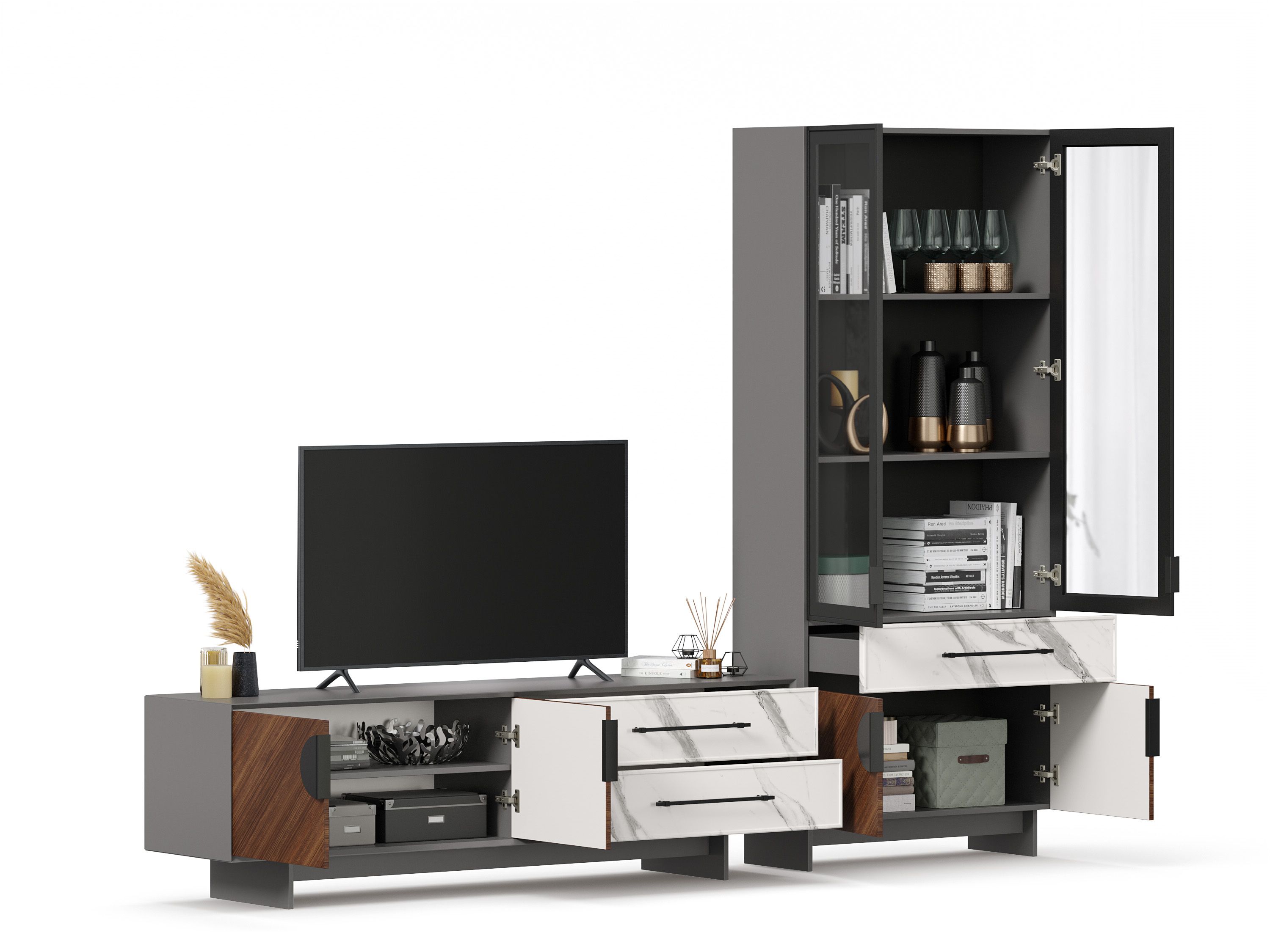 Вилена Набор Мебели Для Гостиной №5 (Серый/Орех/Монте Белый) От.