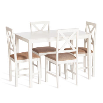 Обеденный комплект Хадсон (стол + 4 стула)/Hudson Dining Set, дерево гевея/мдф, стол: 110х70х75см / стул: 44х42х89см, ivory white (слоновая кость), ткань кор.-зол