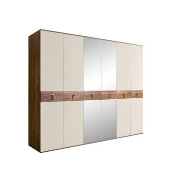 Шкаф 6-ти дв. с зеркалами Bogemia Woodline Wood Fa (Слоновая кость/Золото) БМШ1/6(Wo)