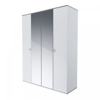 Шкаф 4-х дверный с зеркалом Римини (Белый/Серебро) РМШ1/4