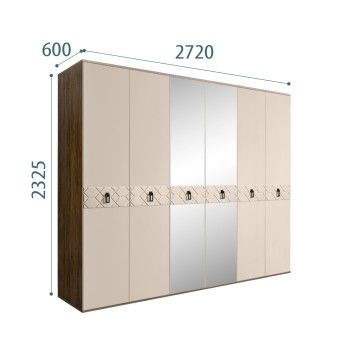 Шкаф 6-ти дв. с зеркалами Bogemia Woodline Fa (Ваниль/Черный) БМШ1/6(Fa)