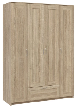 БРИМНЭС / СИРИУС Шкаф четырехдверный ИКЕА / IKEA с одним выдвижным ящиком и зеркалом, Дуб Сонома