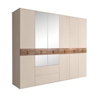 Шкаф 6-ти дверный с зеркалами, с ящиками, Bogemia Wood Fa (Ваниль/Золото) БМШ1/61(Wo)