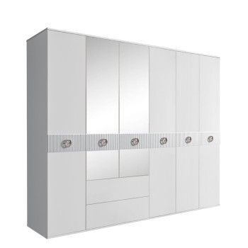 Шкаф 6-ти дверный с зеркалами, с ящиками, Bogemia Fillini (Белый/Хром) БМШ1/61(Fi)