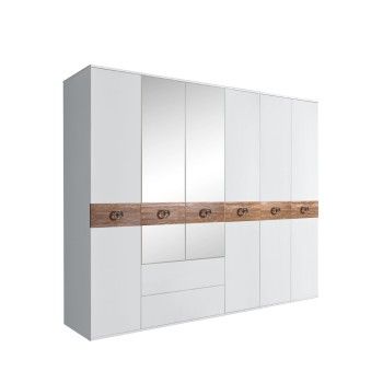 Шкаф 6-ти дверный с зеркалами, с ящиками, Bogemia Wood Fi (Белый/Хром) БМШ1/61(Wo)