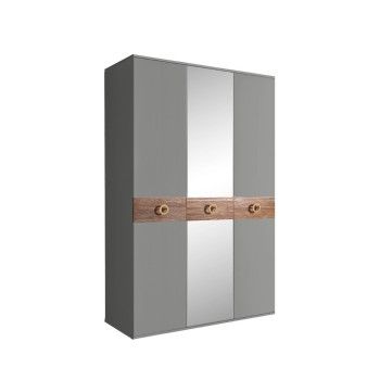 Шкаф 3-х дверный с зеркалом Bogemia Wood Fi (Серый/Золото) БМШ1/3(Wo)