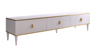 Тумба под телевизор 3 ящика Римини СОЛО (Белый/Золото) РМТ-4(s)[10]