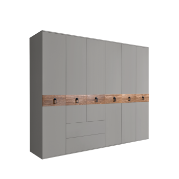 Шкаф 6-ти дверный с ящиками, Bogemia Wood Fa (Серый/Черный) БМШ2/61(Wo)