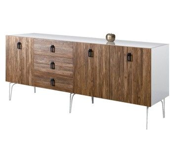 Комод 2.1м Bogemia Wood Fa (Белый) (Lakobel/Черный) БМКМ-5(Wo)