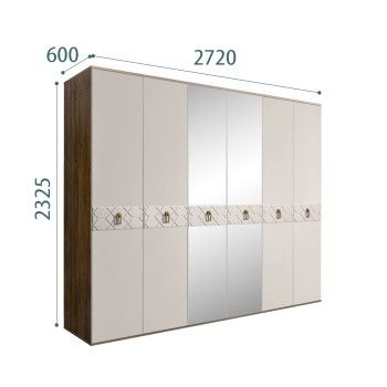 Шкаф 6-ти дв. с зеркалами Bogemia Woodline Fa (Шелк/Золото) БМШ1/6(Fa)